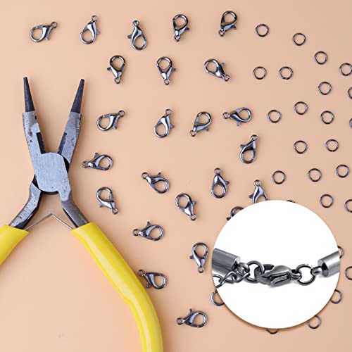 KINBOM 50pcs Lobster Clasp and 120pcs Open Jump Ring, Jewelry Bracelet Connectors Necklace Clasp Bracelet Clasp Jump Rings for Jewelry Making (Clasp: 12x6mm + Ring: 0.7x5mm, Gun Black )
