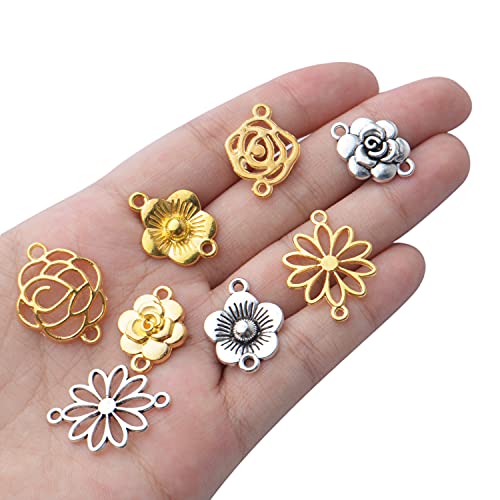 50pcs Flower Connector Charms Alloy Connector Pendants Flower Jewelry Connectors Craft Supplies for DIY Necklace Bracelet Jewelry Making Findings Accessory,5 Styles