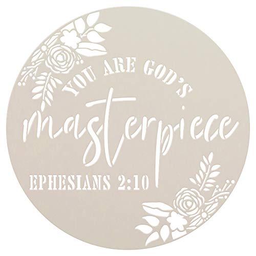 You are God's Masterpiece by StudioR12 | Ephesians 2:10 | Paint Wood Sign | Reusable Mylar Template | Christian Craft Floral Leaf | DIY Bible Verse Cursive Inspiration Faith | Select Size (9" x 9")