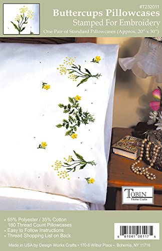 Tobin Stamped Pillowcase Pair for Embroidery, 20 by 30-Inch, Buttercups