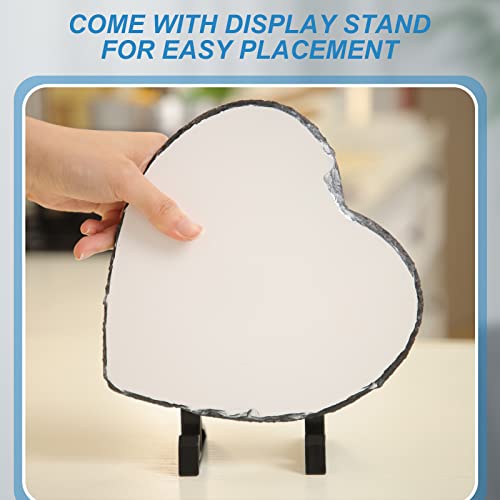 2 Pieces Sublimation Blank Slate Rock Stone Customized Heart Shaped Photo Frame with Display Holder Heat Transfer Heart Picture Frame for Heat Press Machine (7.9 x 7.9 Inch)