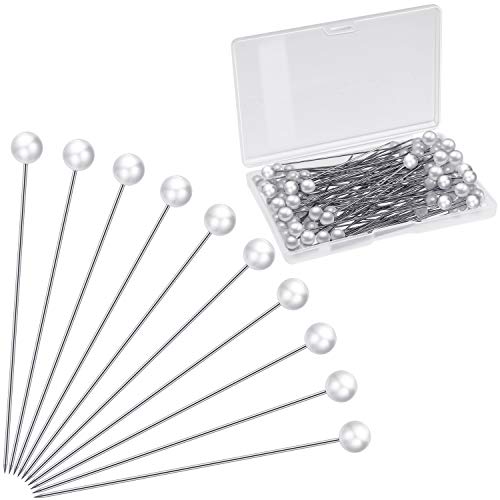 Corsage Boutonniere Pins Faux Pearl Head Pins Wedding Bouquet Pins White Straight Pins for Sewing Craft Wedding Decorations (400 Pieces with 4 Boxes)