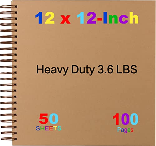 12x12 Large Scrapbook 3.6 LBS Heavy Duty Scrapbook Album | Scrapbook Photo Album | Kraft Hardcover Notebook with 50 Sheet | Use as Photo Album, Baby Book, SketchBook|12x12 Inch 100 Page