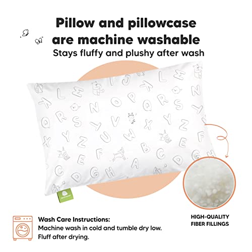 Toddler Pillow with Pillowcase - 13x18 My Little Dreamy Pillow - Organic Cotton Toddler Pillows for Sleeping, Kids Pillow, Travel Pillows for Sleeping, Mini Pillow, Toddler Bed Pillows (ABC Land)