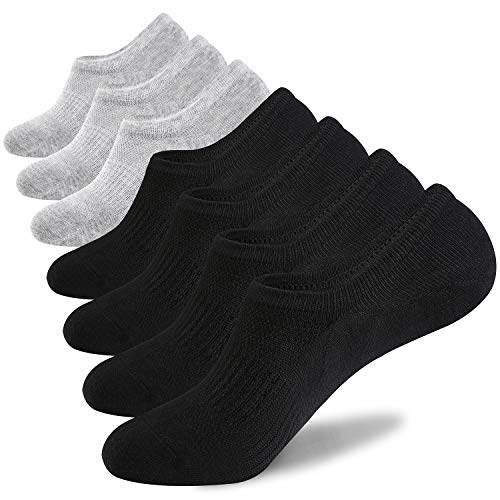 No Show Socks Mens 7 Pairs Cotton Thin Non Slip Low Cut Mens Invisible Casual Socks (4black+3grey, Size 6-8)