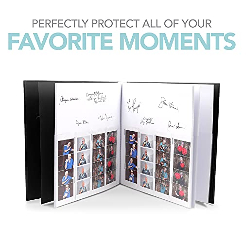 Photo Booth Frames - Black Cover Photo Booth Memory Album DIY Picture Scrapbook with 2x6 Inch Photo Strip Inserts - 40 White Pages