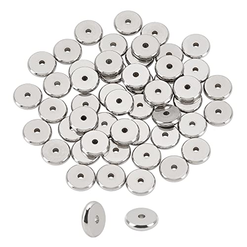 PH PandaHall 50pcs Flat Round Spacer Bead Stainless Steel Bead Spacers Metal Loose Beads Slider Bead Stopper for Bracelet Necklace Jewelry Making 10x2mm, Hole 2mm