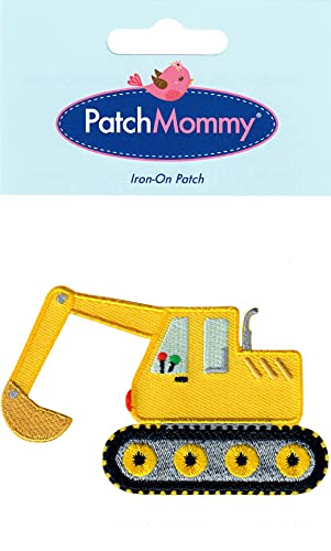 PatchMommy Digger Excavator Patch, Iron On/Sew On - Appliques for Kids Baby