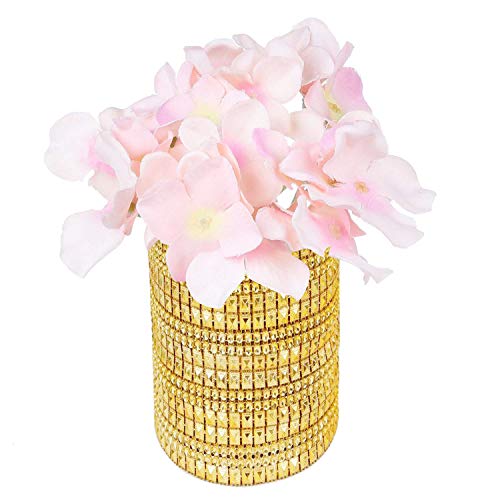 Allazone 6 Row 1 M Gold Acrylic Pyramid Rhinestone Diamond Ribbon with Self Adhesive Hook and Loop Tape for Wedding Cakes, Birthday Decorations, Baby Shower and Crafts Projects