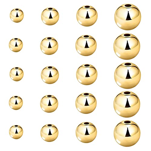 200 Pcs Mix 14K Gold Plated Beads Smooth Little Round Spacer Beads Brass Long-Lasting Tarnish Resistant Seamless Loose Beads for DIY Bracelet Jewelry Making (3/4/5/6MM-Gold)