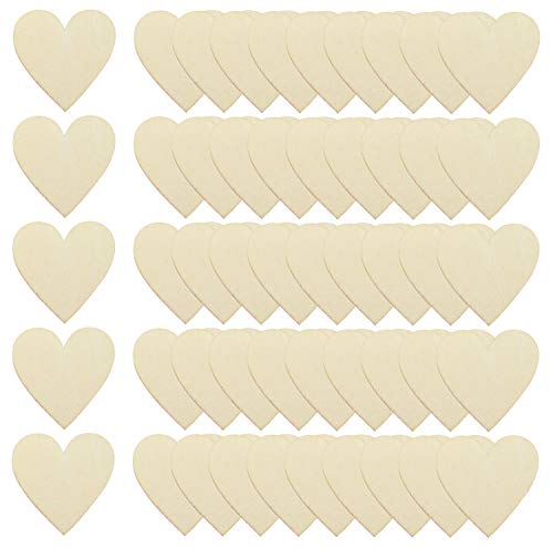 Shapenty Unfinished Wooden Hearts Bulk Blank Wood Slices Discs DIY Craft Cutout Pieces for Wedding Guest Signing Book Frame Album Valentine Christmas Ornaments Party Embellishment, 50PCS (1.6 Inch)