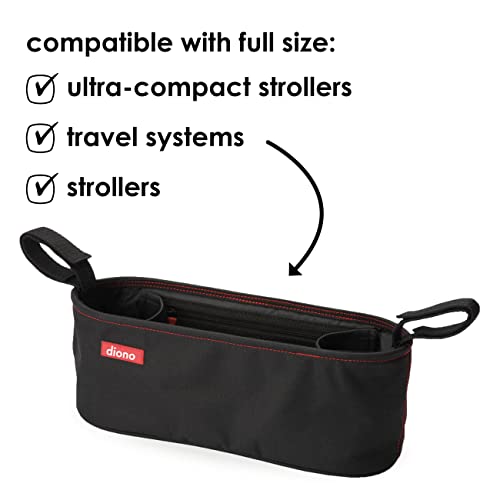 Diono Buggy Buddy Universal Stroller Organizer with Cup Holders, Secure Attachment, Zippered Pockets, Safe & Secure, Black