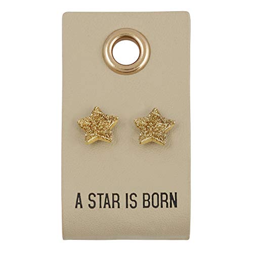 Santa Barbara Design Studio Fleur Jewelry Gold Stud Leather Tag Earrings, Stars