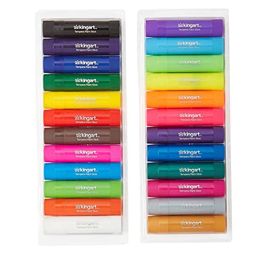 KINGART Tempera Paint Sticks, 24 Vibrant Colors Solid Tempera Paint for Kids, Super Quick Drying, Works Great on Paper Wood Glass Ceramic Canvas