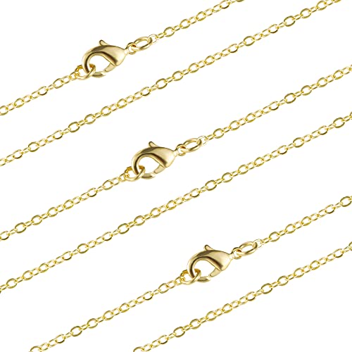 Wholesale 12 PCS Gold Plated Brass Flat Cable Chain Finished Necklace Chains Bulk for Jewelry Making (30 Inch(2 MM))