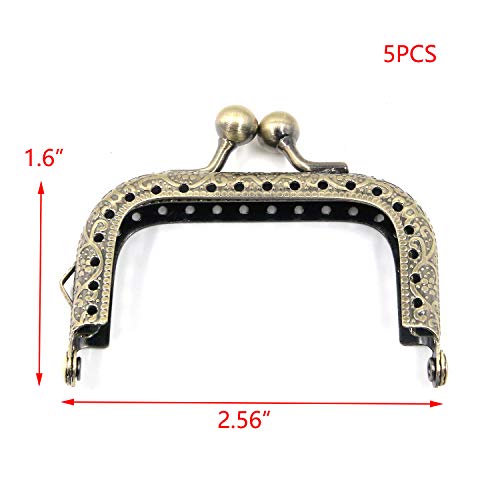 T Tulead Half Round Purse Frame Bronze Coin Purse Clasp Lock Bag Kiss Clasp Frame 2.56" for DIY Purse Pack of 5
