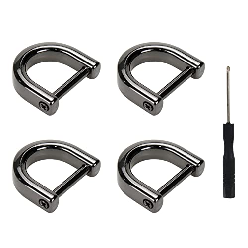 Bitray D-Rings Screw in Shackle Black U Shape D Rings DIY Leather Craft Purse Hardware Replacement - 4pcs