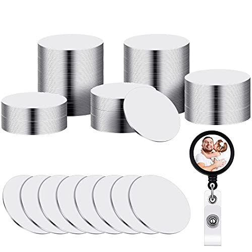 Hotop 1 Inch Sublimation Blank Aluminum Stickers for Retractable Badge Holder, Round Sublimation Aluminum Sheets Aluminum Board Heat Transfer for Custom Personalized Sublimation Photo 100