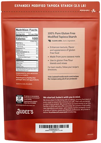 Judee’s Expandex Modified Tapioca Starch 2.5 lb - 100% Non-GMO, Gluten-Free & Nut-Free - USA Packaged - Thickens and Enhances Texture - Great for Making Tortillas, Bread, and Bagels