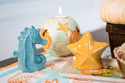 Beachcombers Ceramic Seahorse Starfish Salt And Pepper Shaker Set Of 2 Coastal Beach House Decor Decoration Brown