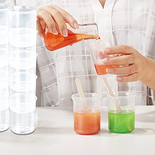 50ml/1.7oz Epoxy Mixing Cups, LEOBRO 38PCS Graduated Epoxy Resin Cups, Resin Mixing Cups, Beaker, Pouring Cup, Plastic Measuring Cup for Resin, Epoxy, Acrylic Paint, with 40 PCS Wood Craft Sticks