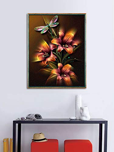 CANDYL DIY Oil Painting Paint by Number Kit for Kids Adults Students Beginner Diy Canvas Painting by Numbers Acrylic Oil Painting Arts Craft for Home Wall Decoration Lily Flower Dragonfly 16x20 Inch