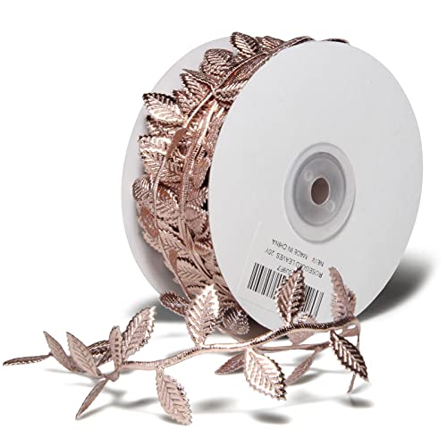 Rose Gold Leaves Ribbon for Wedding Party Home Decorations - 20 Yards - Leaf Trim Rope for Garland and DIY Crafts