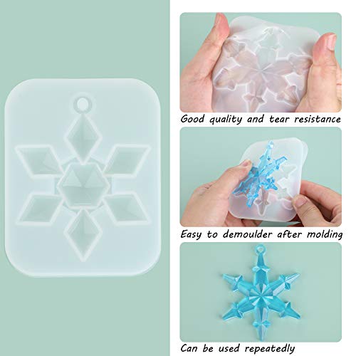 10 Pieces Snowflake Resin Molds with 50 m Nylon Rope, DIY Resin Casting Mould for Christmas Decorations and Crafts Necklace Earrings Pendants