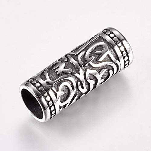 UNICRAFTALE About 6pcs 304 Stainless Steel Column Tube Beads Large Hole Spacer Bead Antique Silver Metal Loose Beads Charms for DIY Jewelry Making 24x9mm, Hole 7mm