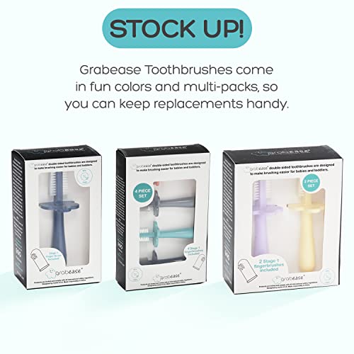grabease Double Sided Toothbrush – Baby Toothbrush for 6 Months to 4 Years Old with Soft Bristles – BPA-Free Toddler Toothbrush with Anti-Choke Guard – Includes Free Finger Brush, Teal