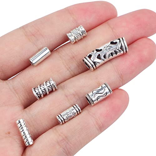 100g (About 80-150pcs) Assorted Column Spacer Beads Tibetan Silver Tube Beads for Bracelet Necklace Jewelry Making Crafts DIY,7 Styles,4-16mm
