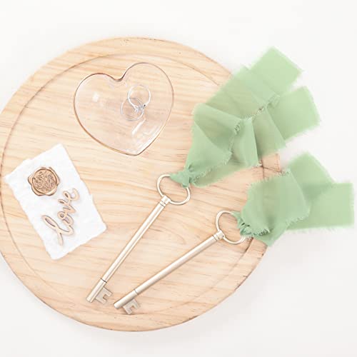 Socomi Sage Green Handmade Fringe Chiffon Silk Ribbon 1-3/4" x 7Yd 4 Rolls Frayed Ribbons for Wedding Invitations Bridal Bouquets Gift Wrapping