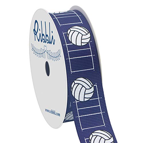 Ribbli Grosgrain Volleyball Craft Ribbon,7/8-Inch x 10-Yard,White/Black/Blue