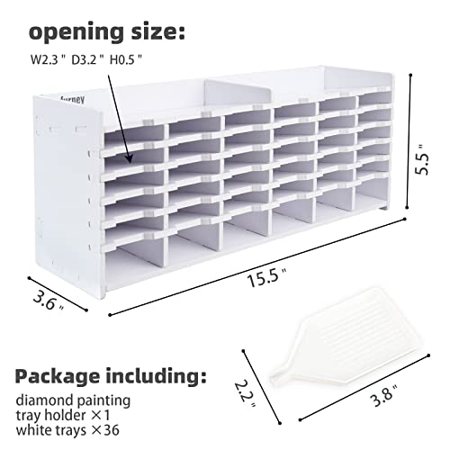 Sanfurney 36 Slots Diamond Painting Tray Tower Organizer with Drill Pen Holder, Multi-Boat Plates Storage Rack, Diamond Painting Accessories Kits, Gift for Adults DIY Craft Arts (36 Trays Included)