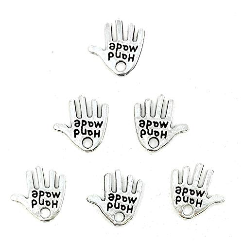 JIALEEY 100PCS Hand Shaped Charms Hand Made Tag Signs Charms Carved Silver Tone for Fashionable Jewelry Making Charms Findings Crafting Sewing