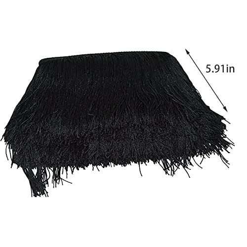 Mangocore 10Yard/Lot 15CM Long Lace Trim Color Polyester Tassel Fringe Trimming for DIY Latin Dress Stage Clothes Accessories (Black )