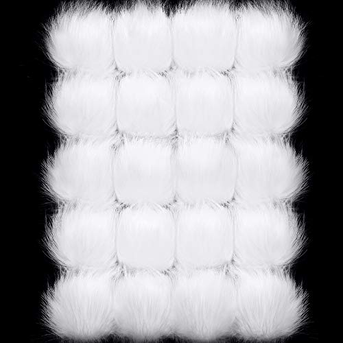 White Faux Fur Pompom Ball DIY Fur Pompoms White Fluffy Pompom Balls with Elastic Band for Hats Shoes Scarves Beanies Bag Keychain Charms Accessories (25 Pieces)