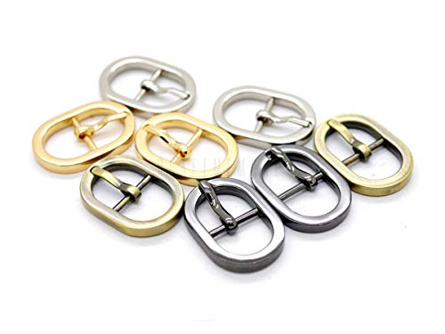 CRAFTMEMORE Tiny Oval Center Bar Belt Buckle Single Prong Buckles Purse Accessories Fits 1/2 Inch Strap 10pcs (Brushed Brass)