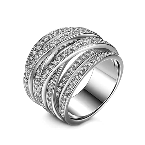 925 Sterling Silver Shiny Half Full Diamond Ring Multilayer winding Cubic Zirconia Anniversary Rings CZ Diamond Multi Row Ring Eternity Engagement Wedding Band Ring for women (US Code 9)