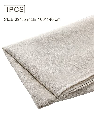 Pllieay 39 x 55 Inch Natural Pure 100% Linen Fabric, Plain Solid Colour Linen Fabric Cloth for Needlework, Dressmaking, Skirts, Bag, Embroidery, Tablecloths and Garments Craft
