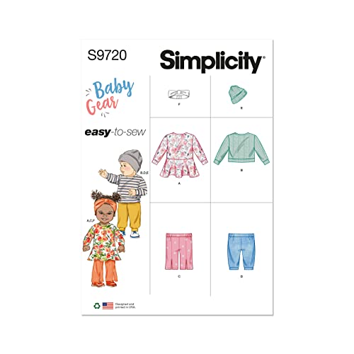 Simplicity Babies' Knit Dress, Top, Headband, Hat and Pants Sewing Pattern Kit by Mimi G Style, Code S9719, Sizes S-M-L-XL, Multicolor