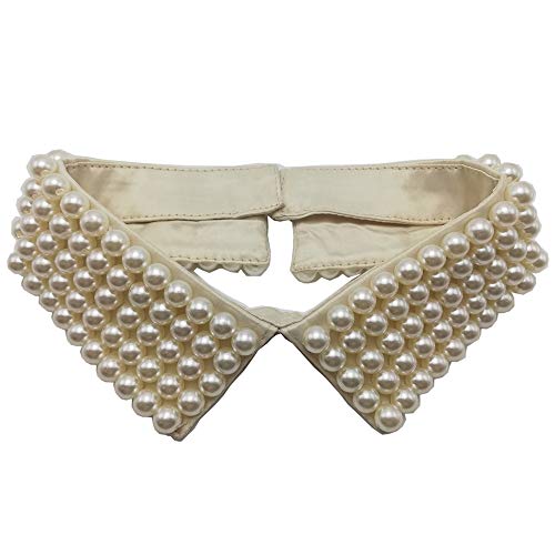 Women Fashion Detachable False Collar Faux Pearl Fake Collar for Women Two Color Options (Ivory)