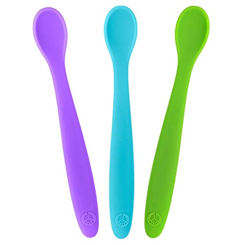 WeeSprout Silicone Baby Spoons - First Stage Feeding Spoons for Infants, Soft-Tip Easy on Gums, Bendable Design Encourages Self-feeding, Ultra-durable & Unbreakable, Dishwasher & Boil-proof, Set of 3