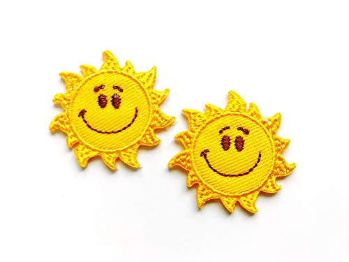 TH Set of 2 Tiny Mini Sun Sunshine Happy Summer Cute Cartoon Sew Iron on Embroidered Applique Badge Sign Patch Clothing Costume