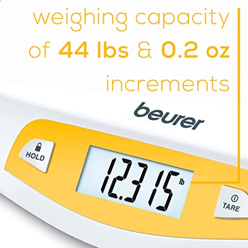 Beurer BY80 Digital Baby Scale, Infant Scale for Weighing in Pounds, Ounces, or Kilograms up to 44 lbs, Newborn Baby Scale with Hold Function, Pet Scale for Cats and Dogs