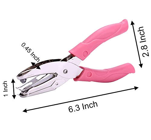 3 Pack 6.3 Inch Length Heart Shape and Star Shape and Small Hole Handheld Single Paper Hole Punch, Puncher with Pink Soft Thick Leather Cover (Heart,Star,Small Circle)