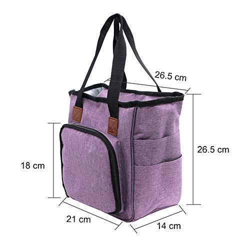 SumDirect Yarn Bag, Knitting Organizer Tote Bag Portable Storage Bag for Yarns, Carrying Projects, Knitting Needles, Crochet Hooks, Manuals and Other Accessories (Purple)