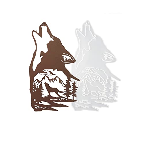 Wolf Resin Mold, Howling Wolf Wall Decor Resin Mold for Resin Casting, Wolf with Mountain and Forest Tree Wall Art Animal Silicone Mold for Wall Hanging, Window Door Decor