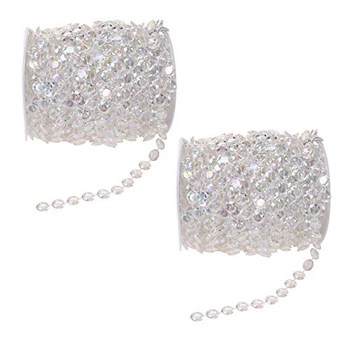 Acrylic Clear Crystal Beads Diamond Garland Strands Rhinestone by Roll for DIY Doorway Beads String Curtain, Wedding, Birthday Party Decorations, Arts and Crafts Projects (2 Pack of 99 Ft/33 Yards)