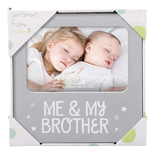 Tiny Ideas Me & My Brother Picture Frame, Nursery Décor, Gender-Neutral Baby Frame, Perfect Siblings Gift, Baby Keepsake Picture Frame, Gray